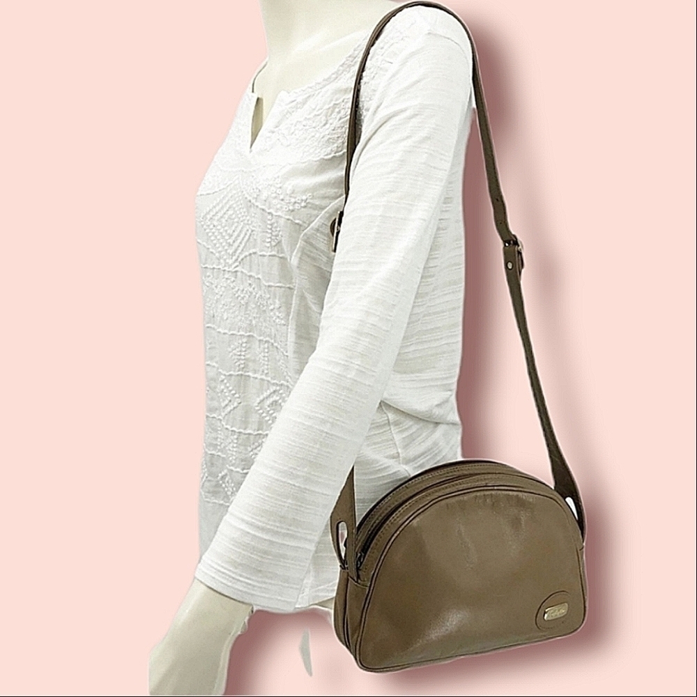 Pappagallo Vtg Leather Brown-Tan Crossbody Handbag